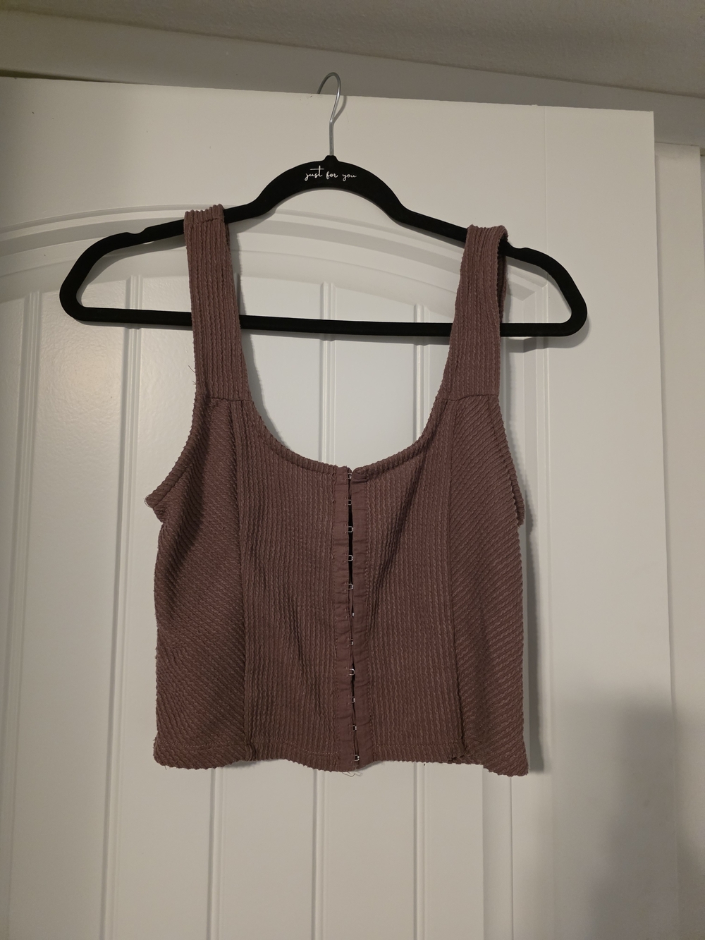 Essentials Ribbed Hook-and-Eye Crop Top — Mauve